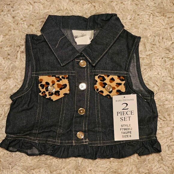 NWT 2 pc. Rare Editions little girl's leopard dress with denim vest (size: 6) - Picture 3 of 3